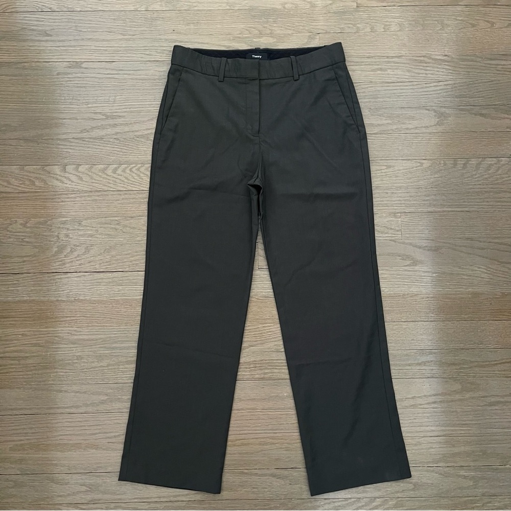 Theory Women's Wool Olive Green Straight Leg Dress Pants Size 2